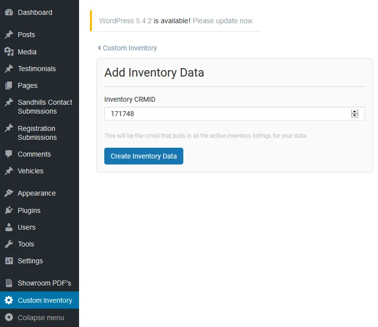 Custom Inventory Sandhills WordPress Training